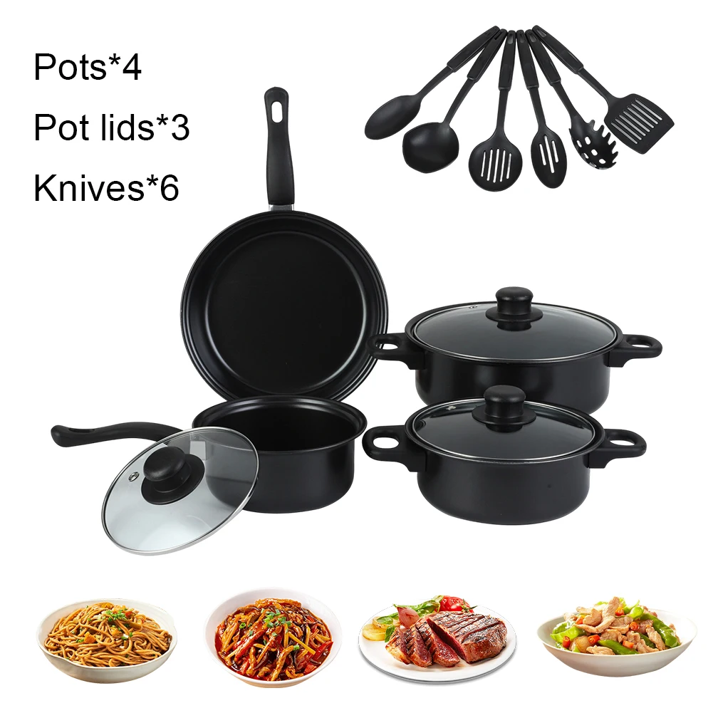 12-Piece Non-Stick Cookware Set Deep Frying Pan with Lid Milk Pot Maifan Stone Frying Pan Stackable Pot Set for All Hob