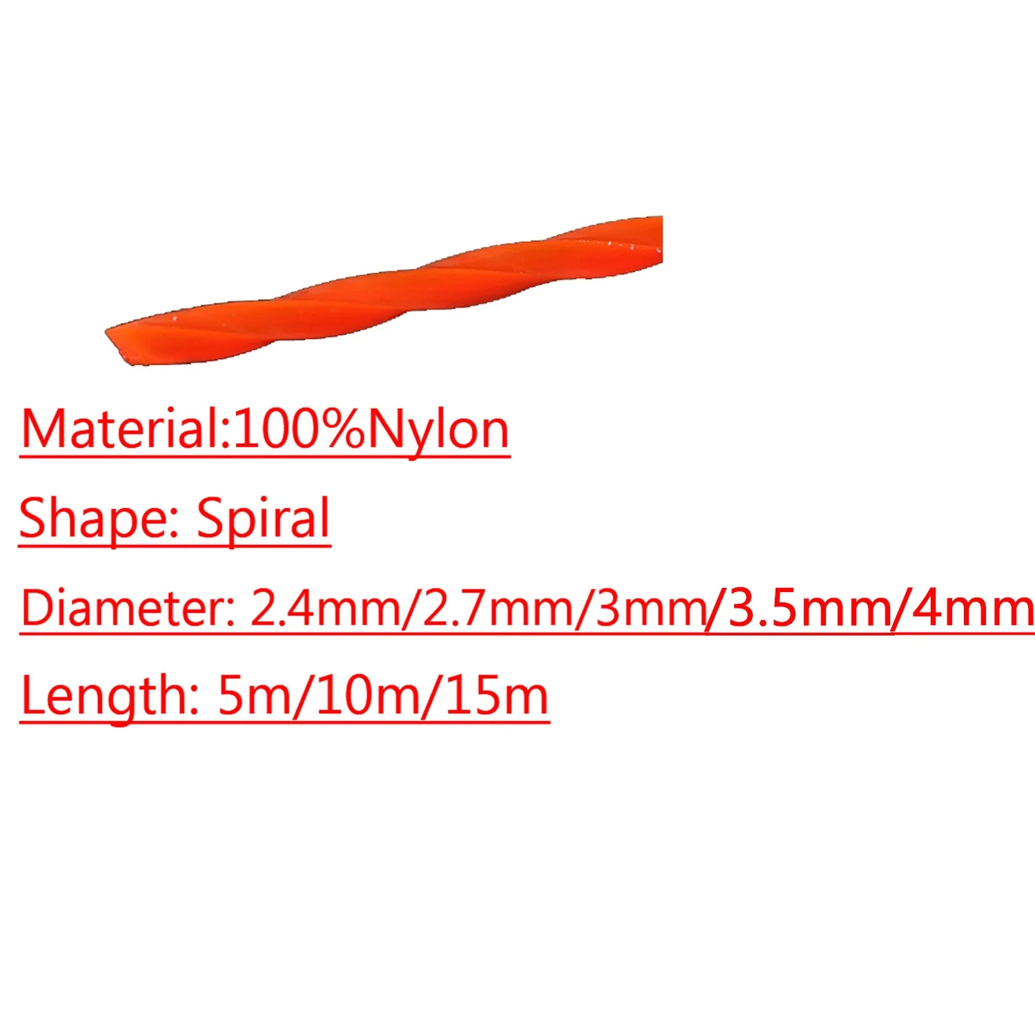 LUSQI 5m/10m/15m * 2.4mm/2.7mm/3mm/3.5mm/4mm trawa linia przycinarki nylonowa spiralna kosa spalinowa linka Akcesoria do głowicy kosiarka do trawy