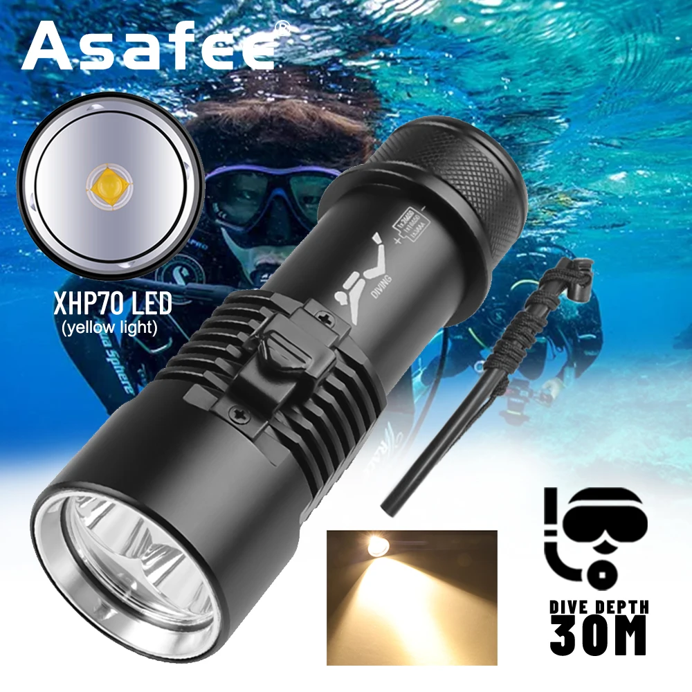 

Asafee Diving Flashlight P70 Highlight Flashlight Yellow Light Source Magnetic Control Switch Professional Diving Light