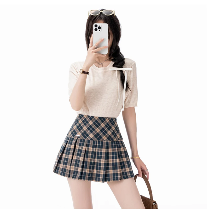 

Women High Waist Mini Pleated Skirt Summer Preppy Style Fashion Plaid A Lien Short Skirt Girl Y2k Harajuku Streetwear Skirts