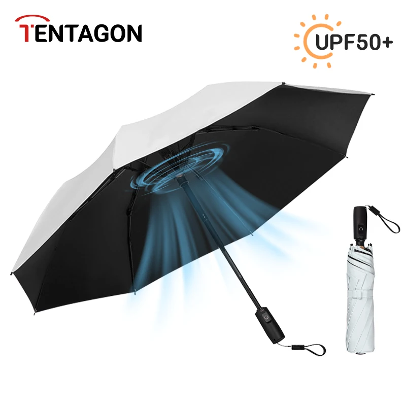 FanUmbrellaUSBChargeableFoldableBeachParasolCreativePortableUV