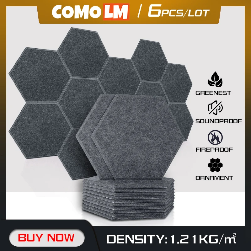 6Pcs Sound Proof Wall Panels Pared 18cm Hexagon Acoustic Panel Home Decorative For Door Seal Strip Studio Soundproofing Material