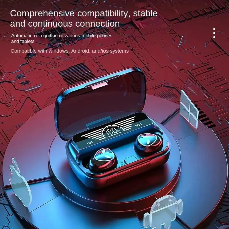 지능형 터치 컨트롤 무선 블루투스 호환 헤드폰, M20 이어버드, TWS 이어폰, 방수 LED 디스플레이, 마이크 포함
