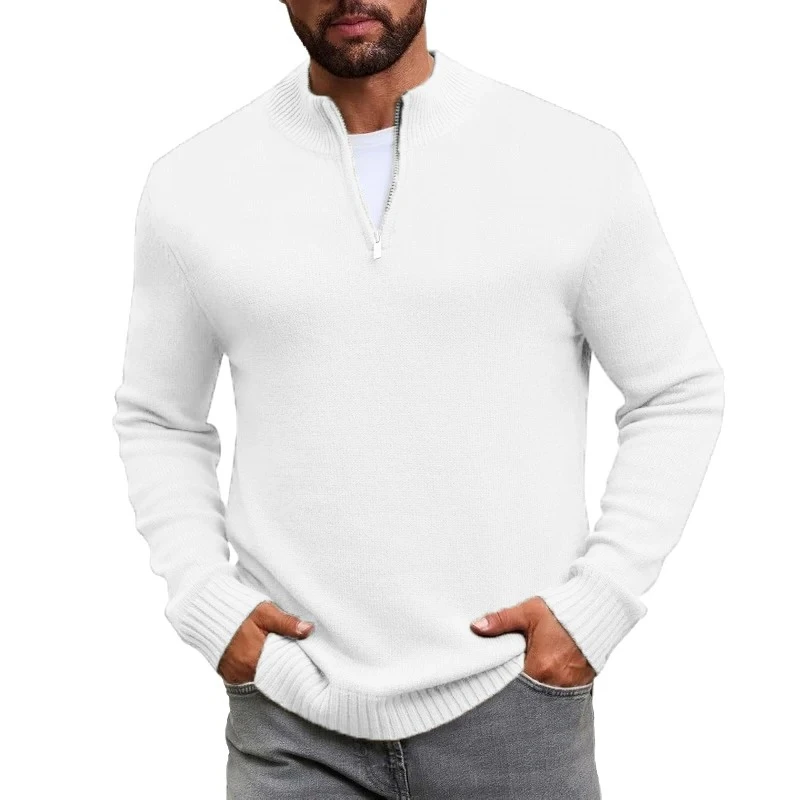 Autumn Men's Zip Pullover Sweater Knit Mock Neck Polo Sweater Winter Outdoor Long Sleeve Sweaters Solid Color Daily Warm Coats