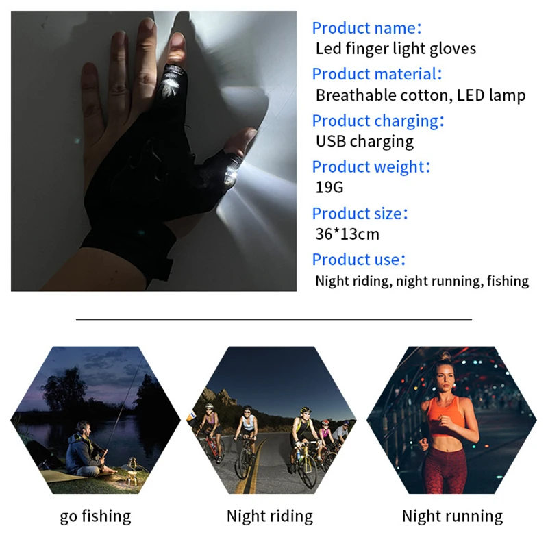 LED Flashlight Gloves Rechargeable Hands Free Light Gloves Halloween Christmas Gift Gadgets Tools for Outdoor Camping Fishing fingerless gloves fishing gloves