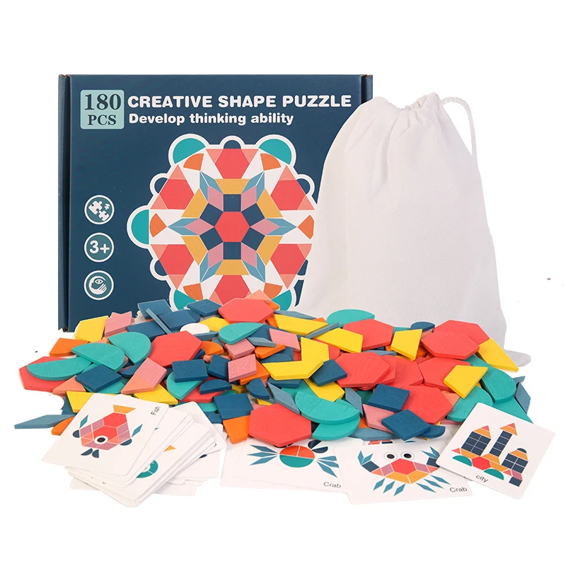 

180Pcs Creative Children Wooden Puzzles Kids Boys Girls Early Education Learning Shape Match Tan-gram Toys