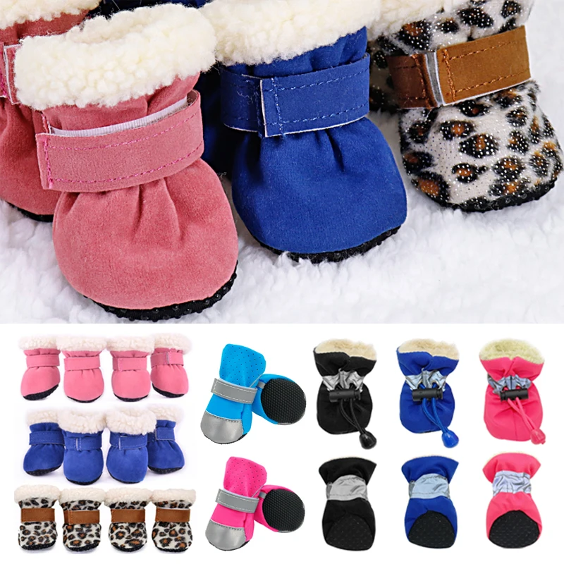 Warm Small Dog Shoes Waterproof 4 pcs Winter Dog Boots Anti slip Rain