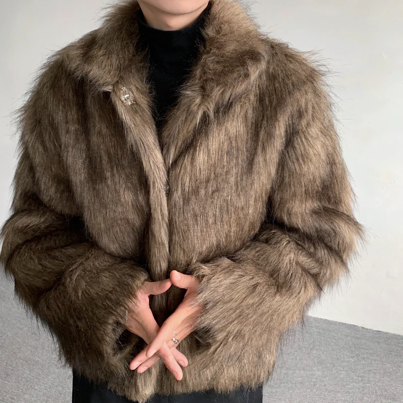 Brand Clothing Winter Short Thick Warm Hairy Shaggy Faux Raccoon Fur Coat Men Long Sleeve High Quality Luxury Fluffy Jacket 3XL виброхвост helios shaggy