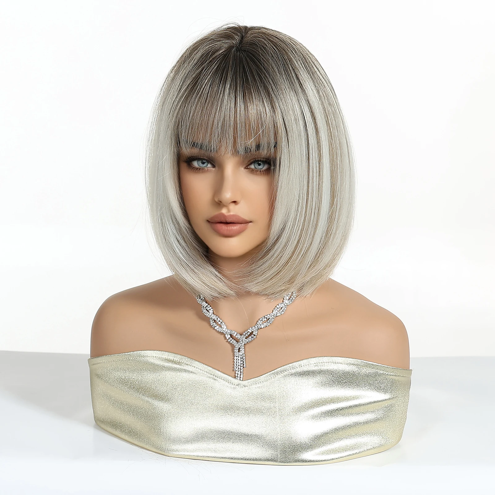 White Darkroot Blonde Wig Blonde Long Wavy Platinum Wig Human Hair Lace Front with  main image 2