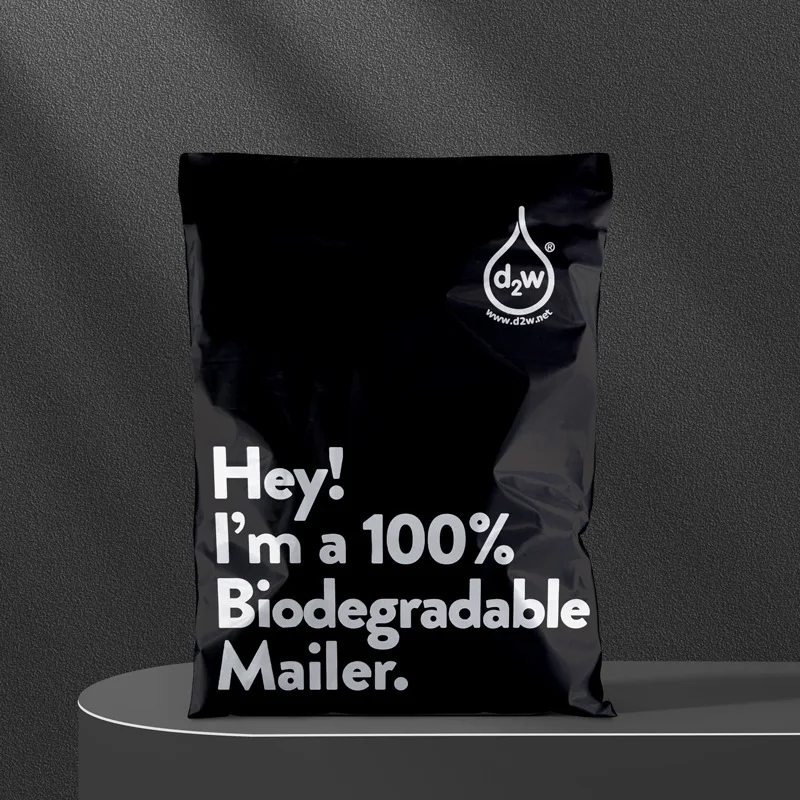 Black Eco Courier Bag Pouch Bags D2W Biodegradable Express Bag Waterproof Self-Seal Clothing Mailer Postal Bags 50Pcs