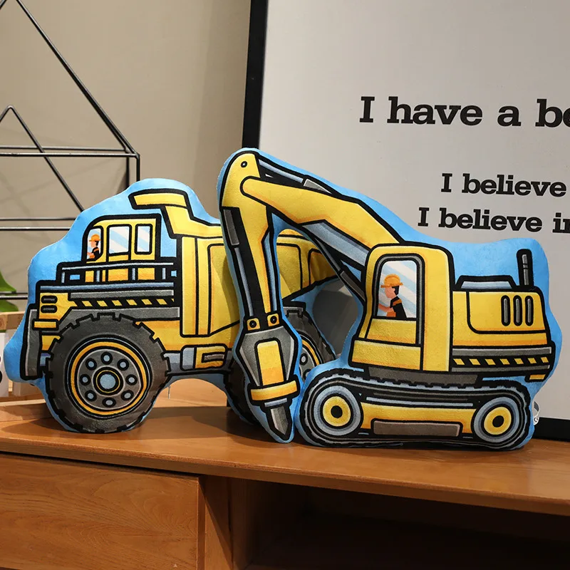 Stuffed Transporter Plush Pillow Soft Printing Multi-functional Bulldozer Forklift Crane Excavator Road Roller Tramcar Men Gift