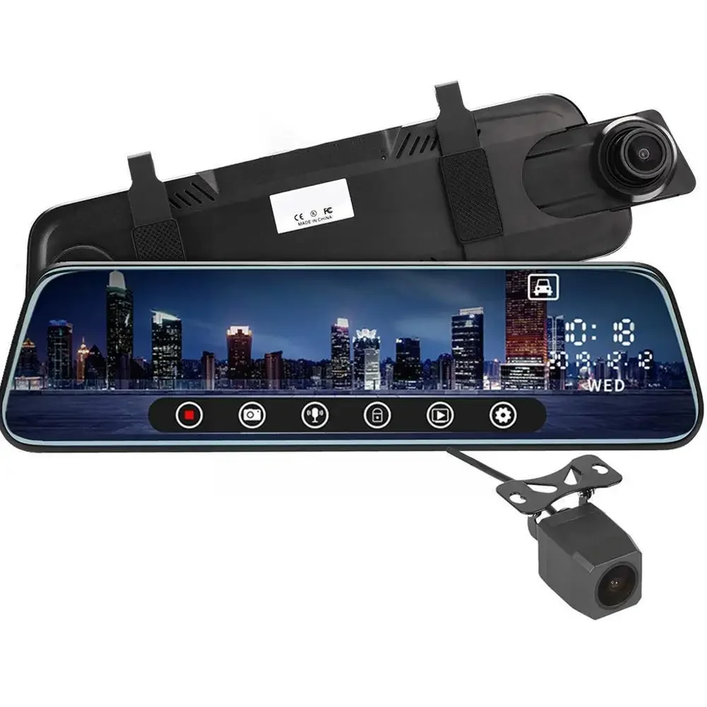 

10 Inch Screen Car Camera Rear View Mirror Fhd1080p Night Driving Recorder Lens Dvr Dual Video Front