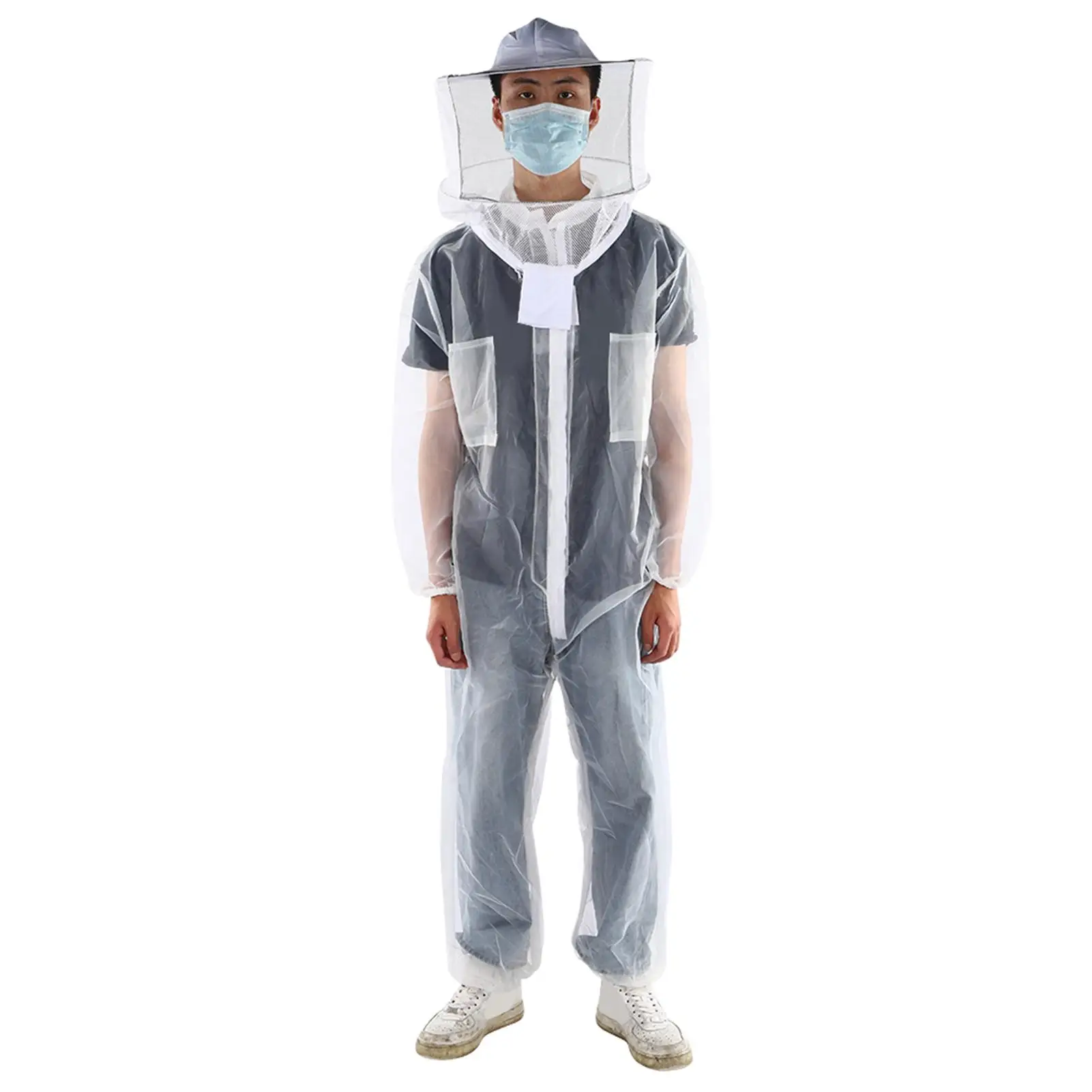 Transparent One-Piece Nylon Mesh Beekeeping Suit-Anti-Bee Bite Bee Keeper Clothing & Supplies