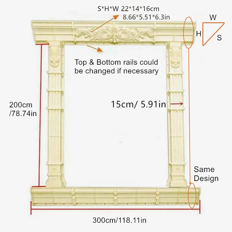Durable ABS Plastic Square Column Window Border Mold, Concrete Door Frame Mould, Exterior Wall Decor, 200*300cm/ 78.74*118.11in