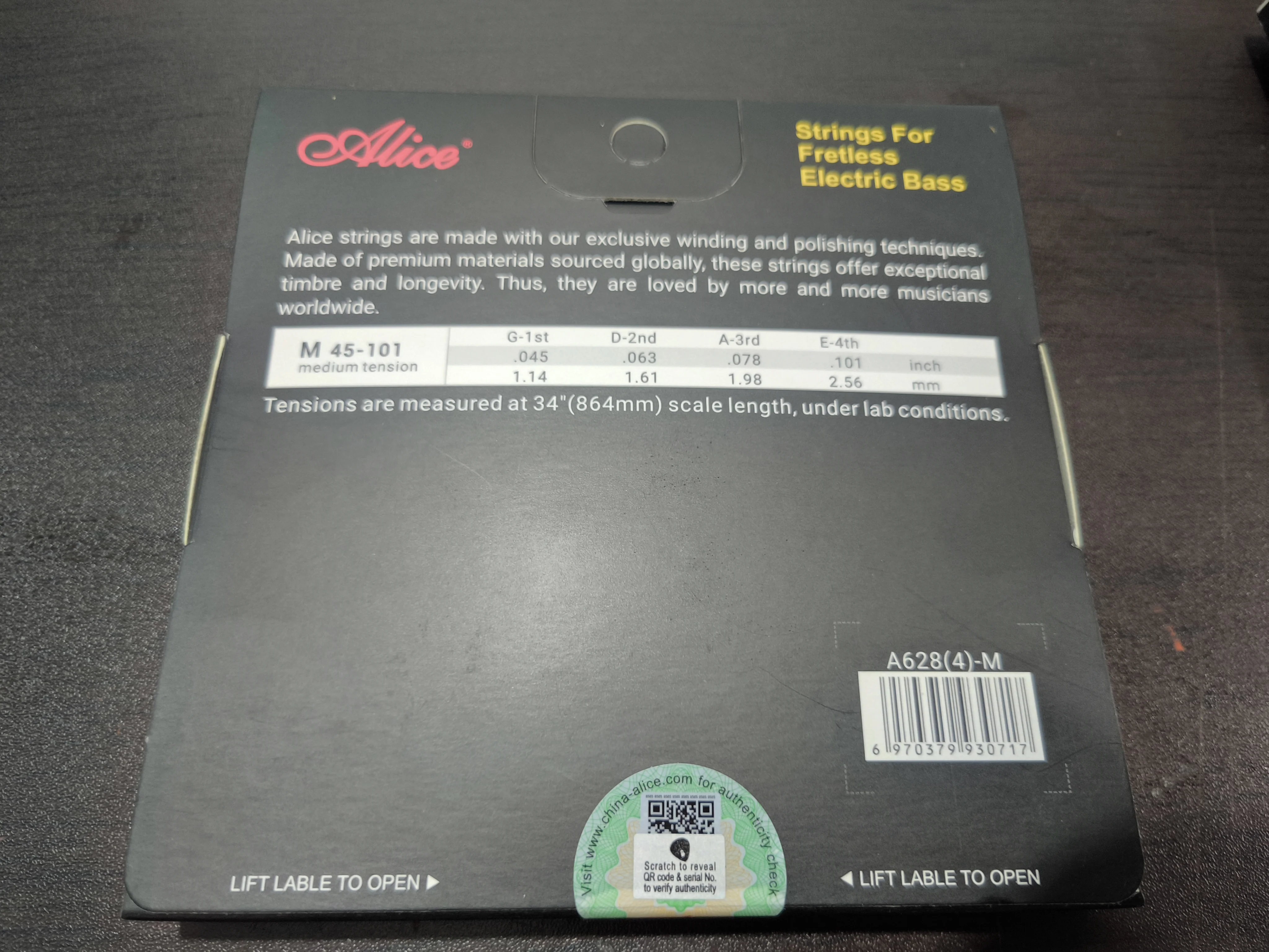 Alice A628M Electric Bass Guitar Strings Full Set 4 Strings Hexagonal Core Nickel Alloy Wound Gold Ball-End 1-4 electric guitar strings