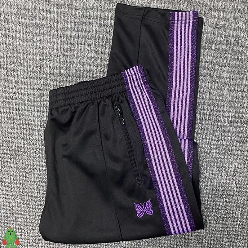 

Men Women 1:1 High Quality Butterfly Embroidery Side Webbing AWGE Trousers Loose Exercise Casual Needles Pants
