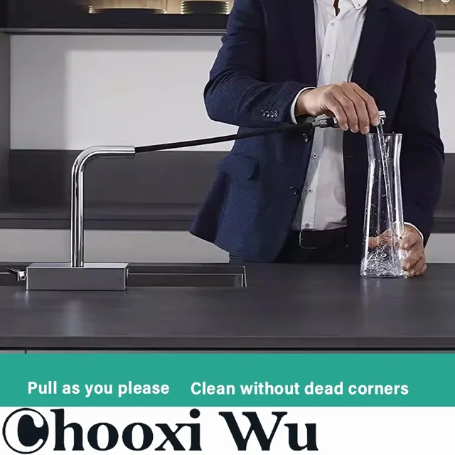 CHOOXIWU - ก๊อกน้ําน้ําตกท่อระบายน้ําสีเทา Telescopic Multi-Function อ่างล้างจานร้อนและเย็นหมุนได้ปืน 5