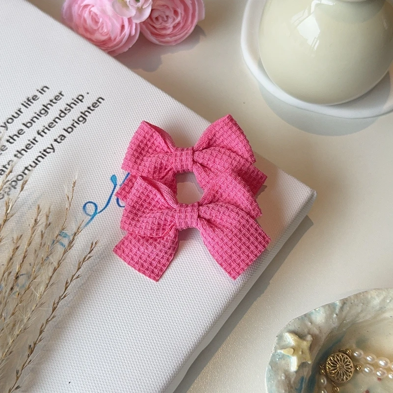 2PCS Soft Cotton Bow Hairpin Girl Sweet Plaid Design Hairpin Color Block Delicate Hairgripe Barrettes Kawaii Child Accessories 4