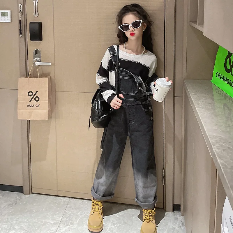 

Autumn Suspenders Jeans Bib Pants 2024 Korean Style Children Overalls for Girls Denim Jean Jumpsuit Teenage 4 6 8 10 12 15 Years