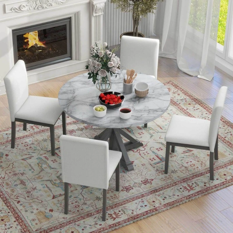 

5-Piece Round Dining Table Set 4 Chairs Farmhouse Dining Room Tale with 4 Chairs Dining Table Set 4 Chairs Modern Home Furniture