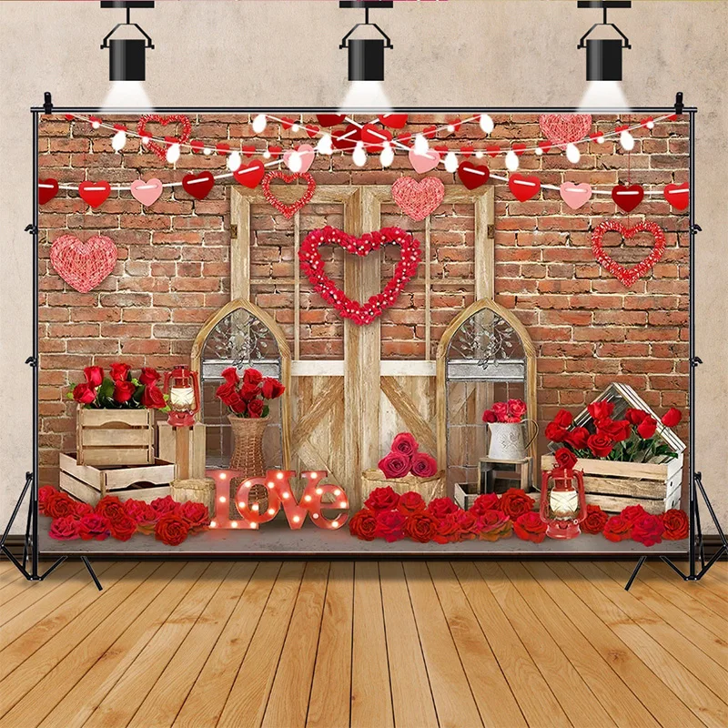 

ZHISUXI Glamorous Valentine's Day Photography Backdrops Props Pink Bokeh Rose Flower Wedding Red Heart Background AL-19
