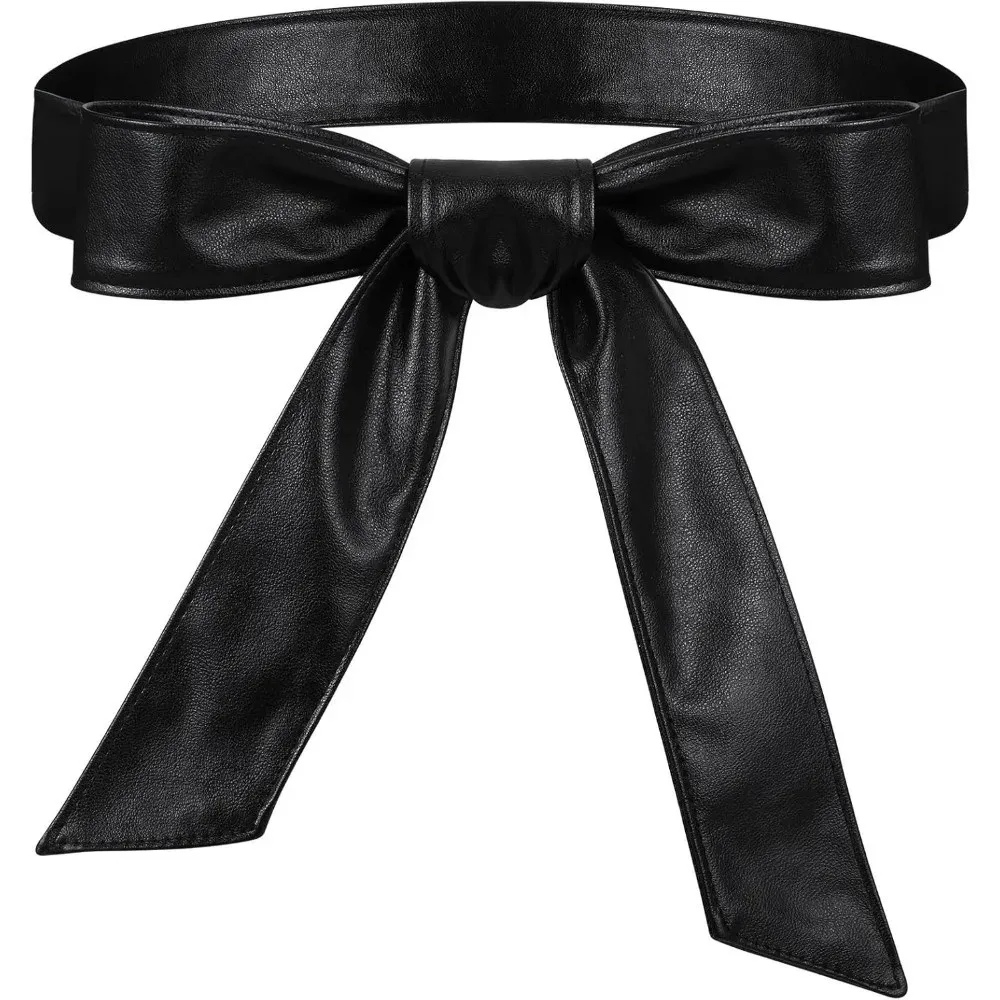 Lässige, vielseitige PU-Ledergürtel ohne Schnalle, klassische Kleid-Krawattengürtel, weiche, einfarbige Schleife-Gürtel für Kleid, Mantel – Detail 2