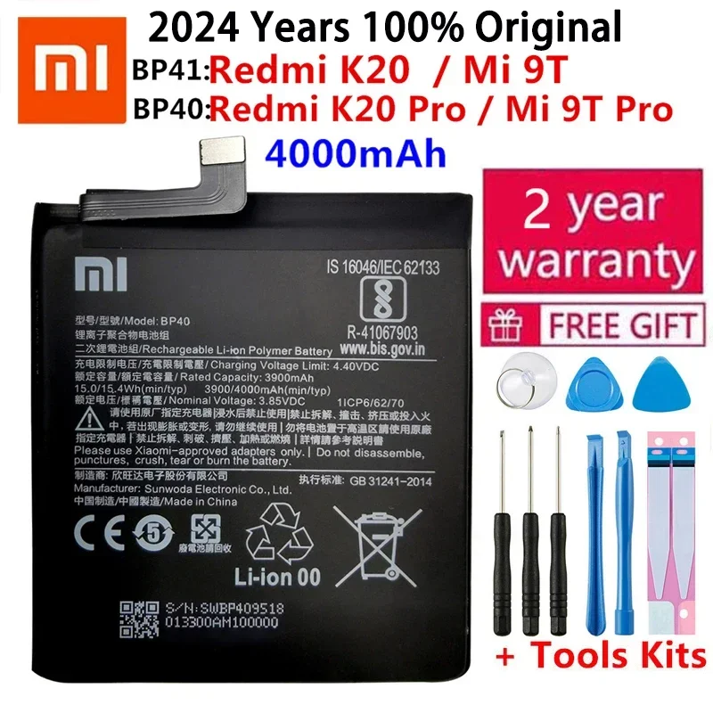 

Xiao Mi 100% Original Battery BP41 BP40 For Xiaomi Redmi K20 Mi 9T Pro Mi9T K20Pro 4000mAh High Capacity Phone Batteria Akku