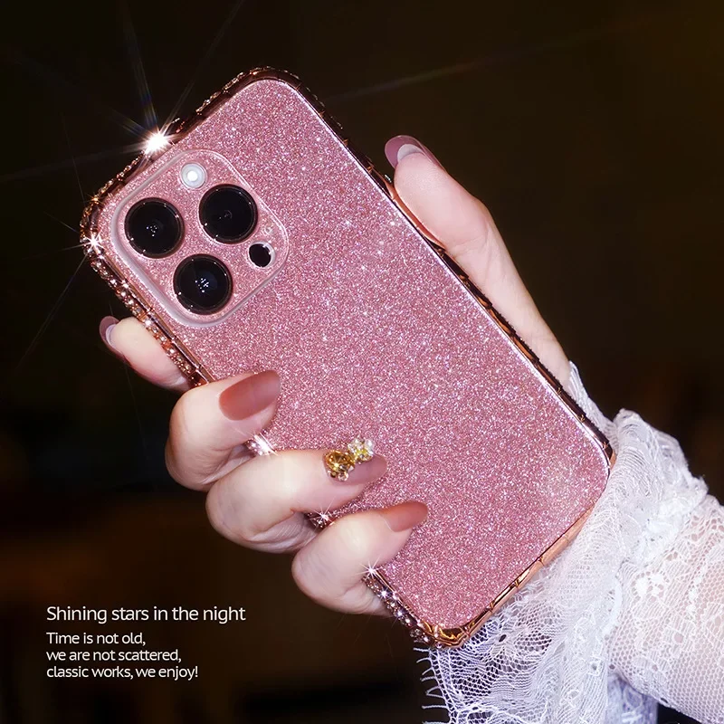 For iPhone 15 14 Pro Max Case Starlight shining brightly Crystal Diamond Metal Bumper Luxury trend Phone Cases