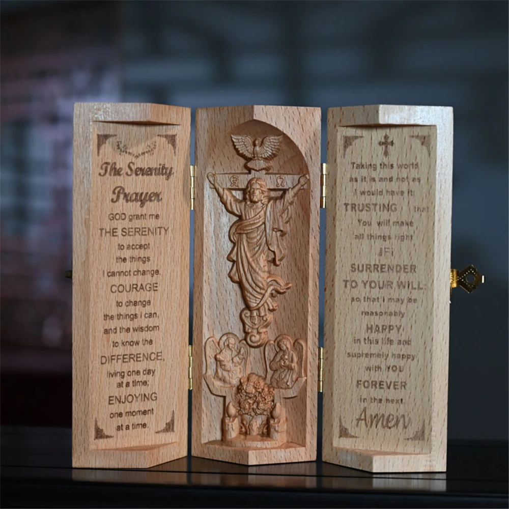 Jesus Carving statue Beech Three Door Opening Exquisite Artworks Home Office Decorations