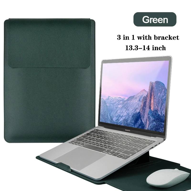 Versatile Waterproof Leather Laptop Sleeve with Built-in Stand