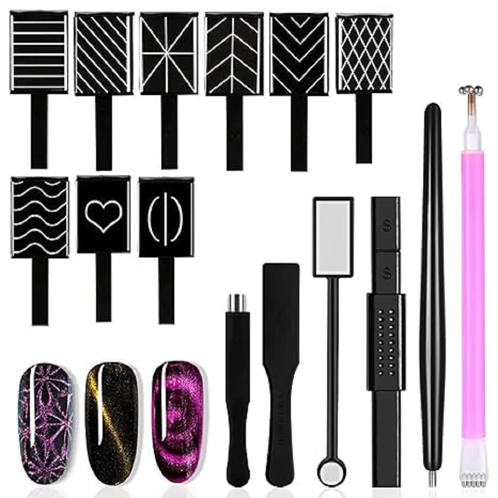 15pcs Nail Art Magnet Set Cat Eye Gel Polish Magnetic Wand