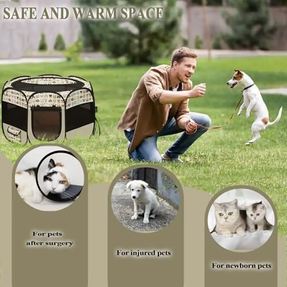 Portable Pet Playpen with Mat Waterproof Cat Dog Cage Crate Tent Indoor Outdoor Use Lightweight & Easy to Fold 600D Oxford Cloth