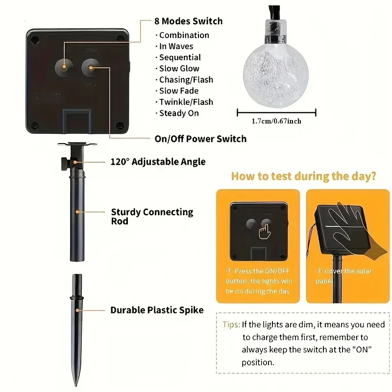 Waterproof Solar Crystal Ball String Lights 20/30/50/100 LEDs 8 Modes for Outdoor Garden Wedding Christmas Party Decoration