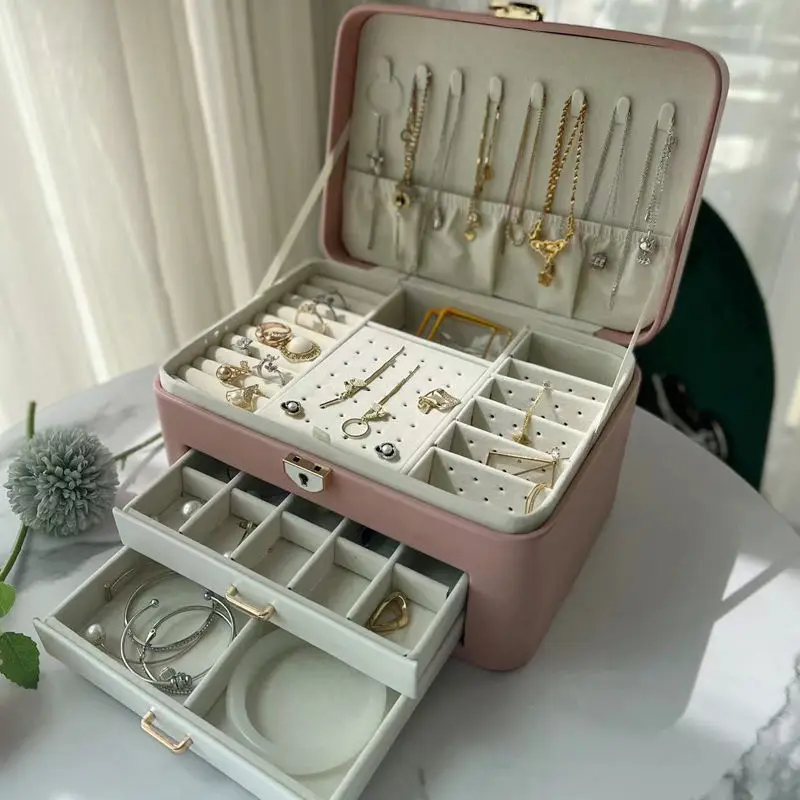 Drawer Jewelry Box Organizer Leather Jewelry Boxes Storage Ring Necklace Bracelet Earrings Separators Display Accessories Gift