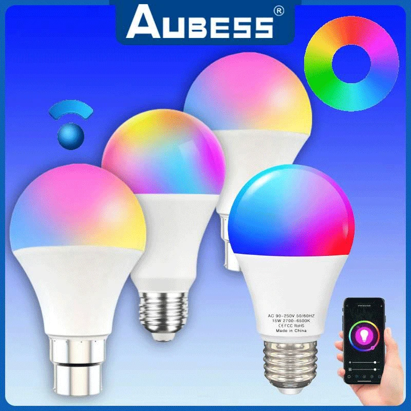

AUBESS 15W Tuya E27/B22 LED Light Bulb RGB CW WW WiFi Lamp Smart Bulb For Alice Alexa Google Assistant For Smart Home Decoration