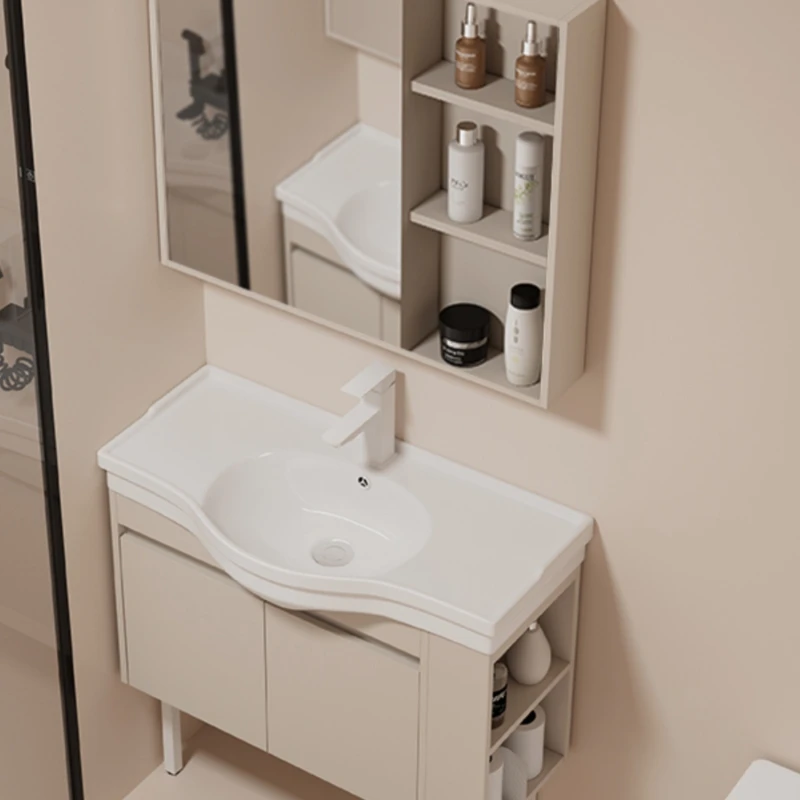 

Small Apartment Floor-Standing Bathroom Balcony Punch-Free Ceramic Washbasin