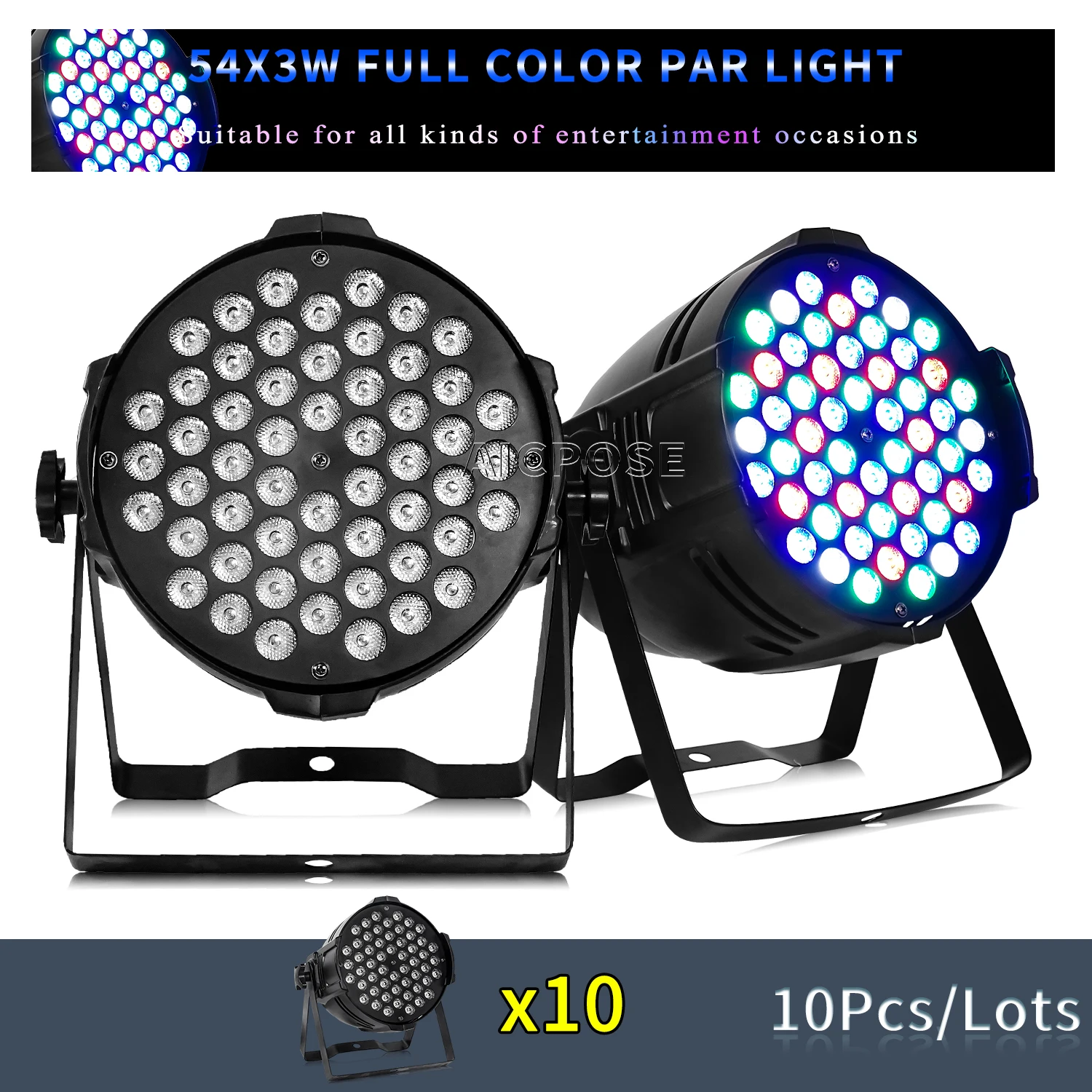 

10Pcs/Lots 54x3W RGBW Color Light RGB 3 in 1 LED Par Light DMX512 Control DJ Disco Equipment Party Bar Dance Floor Lighting