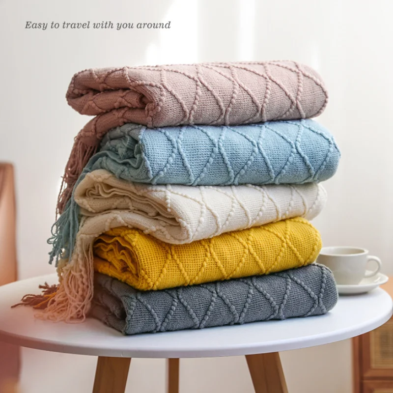 KnittedBlanketSofaCoverThrowTasselLightweightBlanketOfficeAirConditioningBayWindowBlanketSummerNapCouch-AliExpress