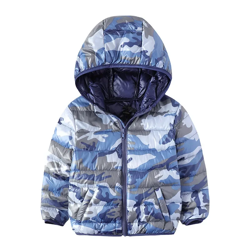 

Детское осеннее пальто на утином пуху, камуфляжная легкая ветрозащитная зимняя куртка с капюшоном для мальчиков, детская пышная верхняя одежда для младенцев