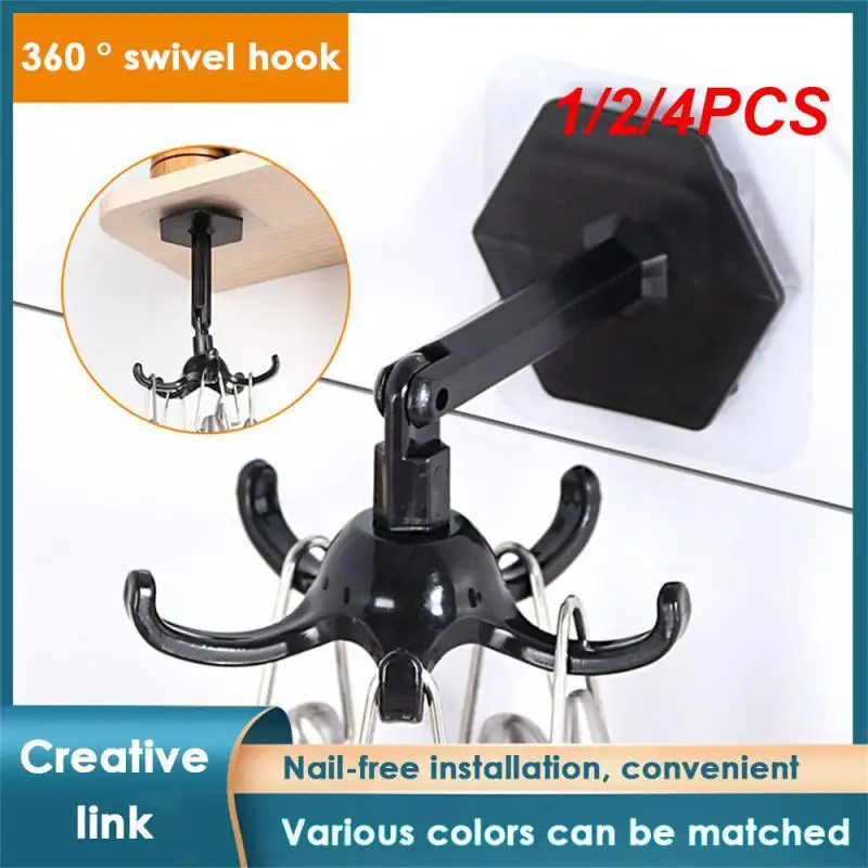 

1/2/4PCS Towel Hook Punch Free Spoon 6 Hooks Self Adhesive Kitchenware For Organizer And Storage Wholesale Hanging Rack Wall