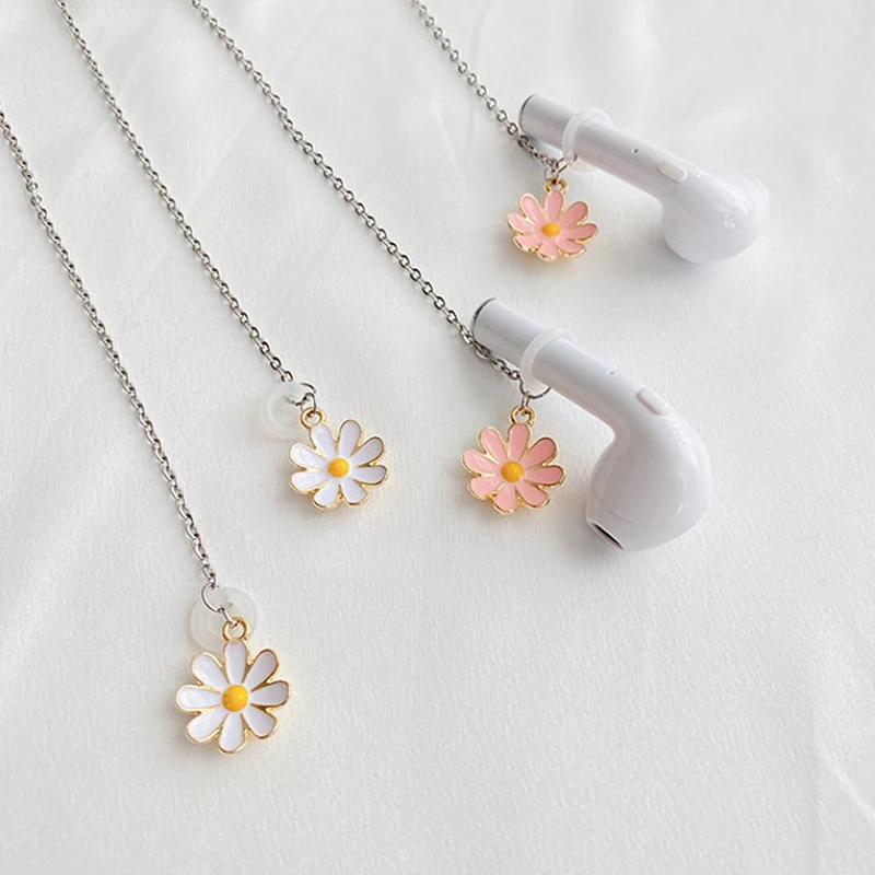 Anti-Lost Chain Daisies Headphone Chains Strap Women Wireless Earphones Retention Necklace Gifts For Airpods Earphone Accessory