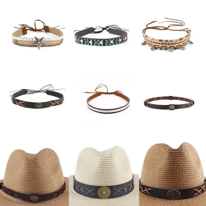 NICENEEDED - Lot De 3 Bandeaux De Chapeau Cowboy Style Ethnique Perlé | Cordon Ciré Ajustable - 7