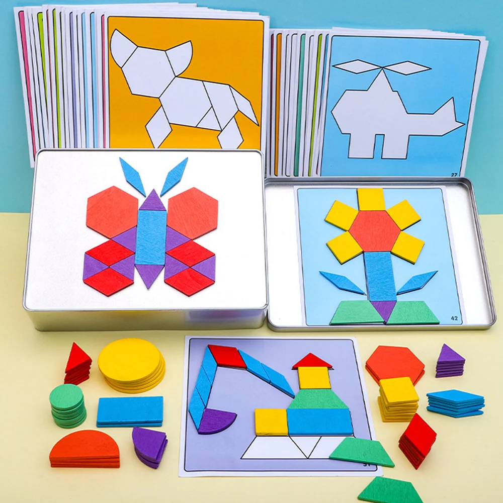 Wooden Magnetic Tangram Puzzle Toy for Kids Montessori  Educational Development Early Learning Child Geometry Kids Puzzles 4