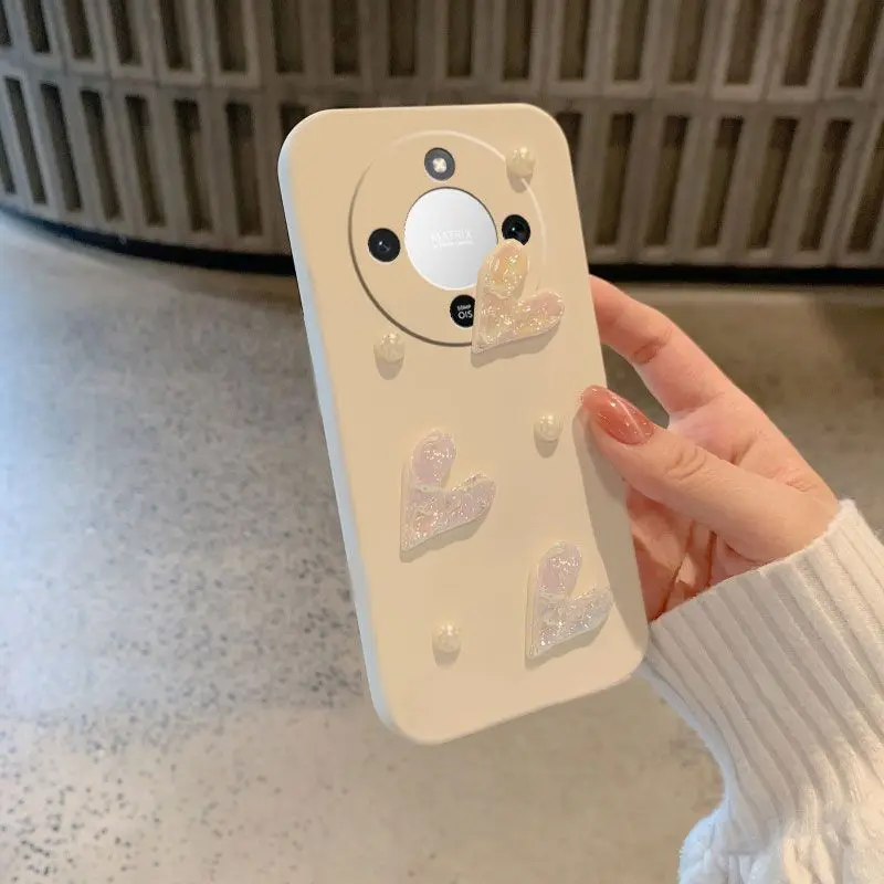 3D Laser Love Heart Pearls Soft Silicone TPU Phone Case