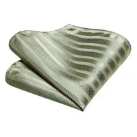 Cravate rayée vert sauge pour homme, avec pochette de costume et boutons de manchette, accessoire de smoking, cravate de luxe classique pour homme, cadeau 6