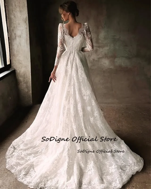 SoDigne A-line Lace Wedding Dresses Sweetheart Full Sleeves Bridal Dress Beach Long Wedding Gown Robe De Mairee Customized 14 Se3b5be54e8cc475b9f9d60d911130e51a