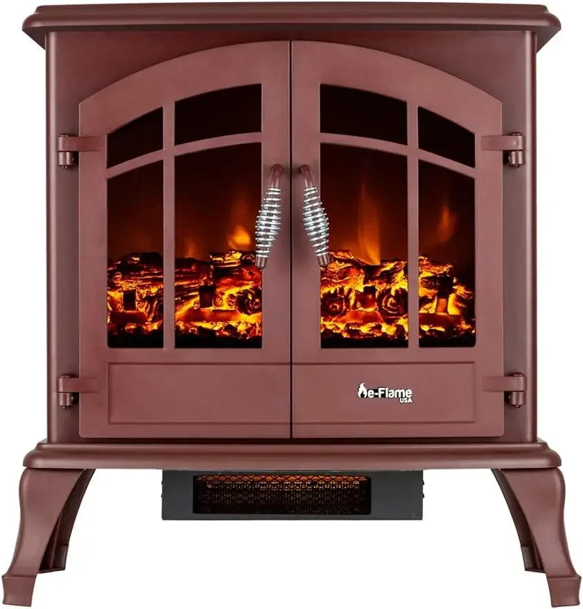 

E-Flame-Freestanding Fireplace, Stove Heater, Realistic 3-D Log, Fire Effect, Red, USA Jasper