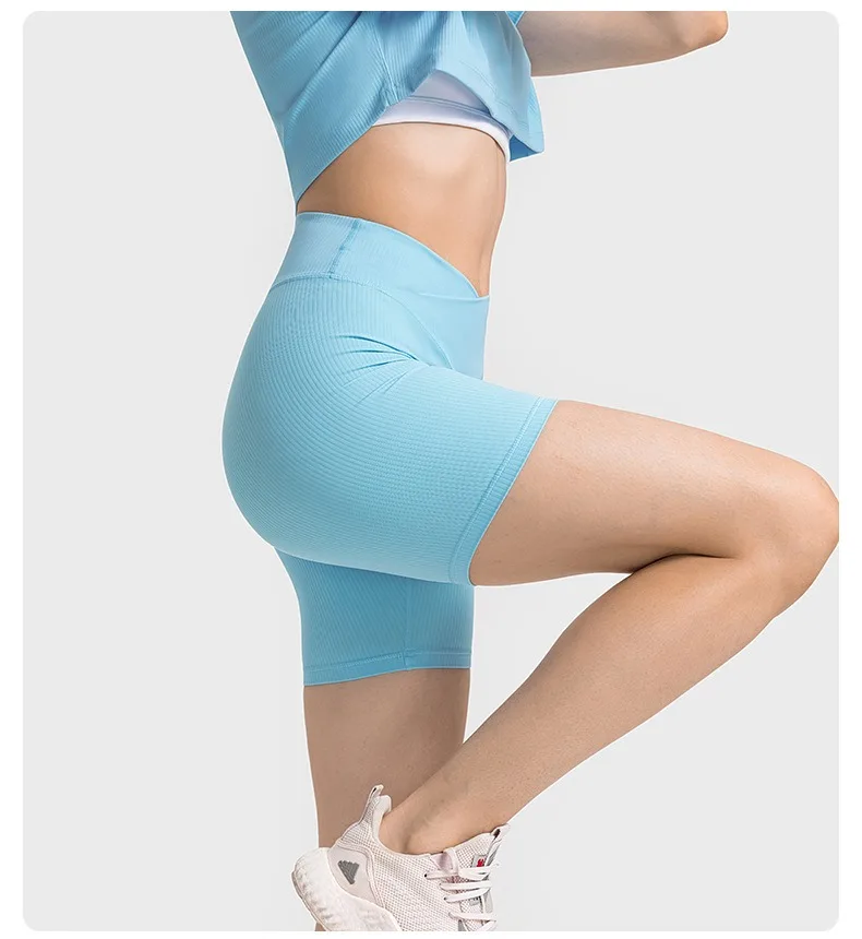 Women Ribbed Fabric Yoga Fitness Shorts Women Cross High Waist Gym Shorts Workout Running Gym Tights Sporty Shorts