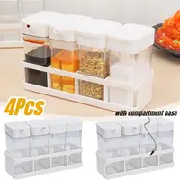 4Pcs/Set Transparent Spices Jar Oil Kettle Combination Kit Sealed Moisture-proof Seasoning Storage Box with Compartment Base 1