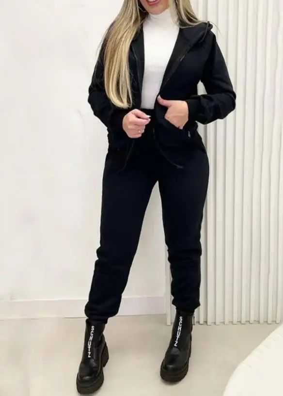 

Women's Casual Autumn Two Piece Set Outfit 2023 Long Sleeve Zipper Design Hooded Top & Fashion Pocket Design Pants Set New Y2K